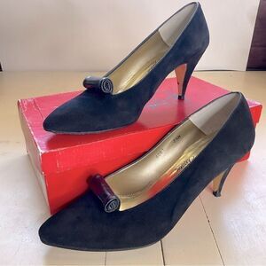 VINTAGE Rosina Ferragamo Schiavone Heels Black Suede and Leather Size 7.5M